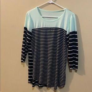 24/7 Teal Stripe Blocked Football Tee